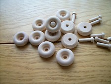 10x Wooden toy wheels + axles. Wooden wheels 1 1/4" (32mm) with recessed hub.
