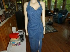 lew magrum~Vintage Denim Maxi Halter Dress~Size 6~Cotton~Color is Midnight~E/U/C