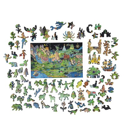 Puzzle In Legno FoxSmartBox Per Adulti, 454 Pezzi, La Terra Di Credere, Arte Colorata, Nuovo