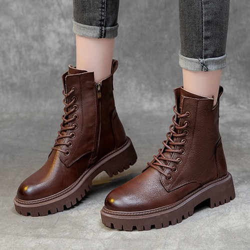 Ankle Boots Shoes Ladies Biker Zip Lace Up Army Combat Winter Casual Womens Size - Picture 13 of 13