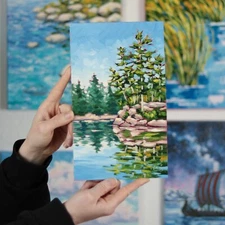 Lake Tahoe Art Small Vertical Landscape Original Oil Painting Forest Wall Art