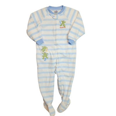Absorba Toddler Boys 3T Fleece Footie Pajamas Blue Frog Print Zip One Piece