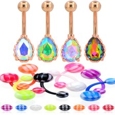 12Pcs Belly Button Rings 14 Ga 3/8" Barbell Navel Body piercing jewelry B602