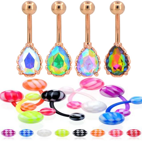 12Pcs Belly Button Rings 14 Ga 3/8" Barbell Navel Body piercing jewelry B602