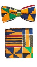 Blue Kente African Print Bow tie with Pocket Square