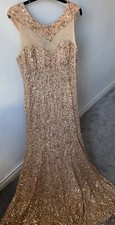 Womens Party Wedding Prom Evening Maxi Long Gold Lace Sequins Dress Size Xl.