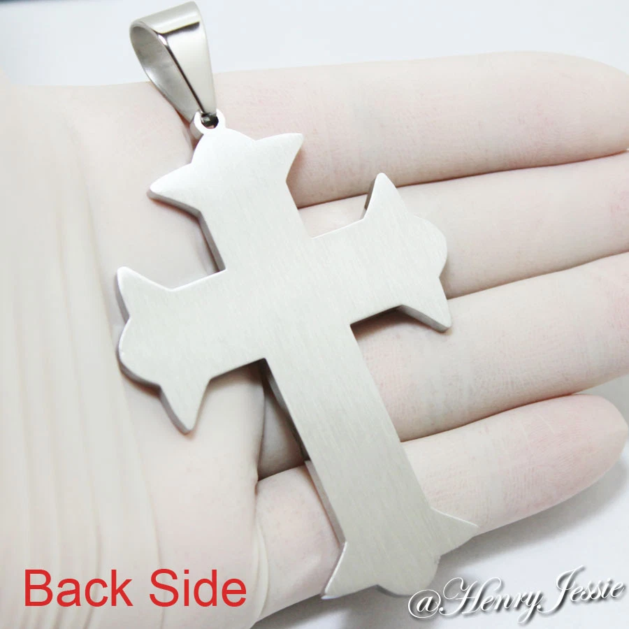 30"MEN Stainless Steel 9mm Silver Byzantine Box Link Chain CZ Cross Pendant*L5 image 3