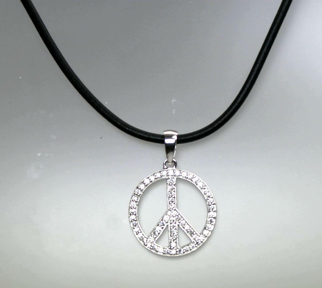 アクセサリー PEACE MGJ~ Sterling Silver Sparkling Crystals PEACE SIGN Pendant & 18