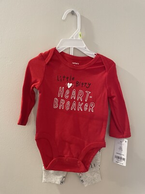 NWT Carter's 2 Piece Valentine's Outfit Sz 3M Bodysuit Little Bitty Heartbreaker