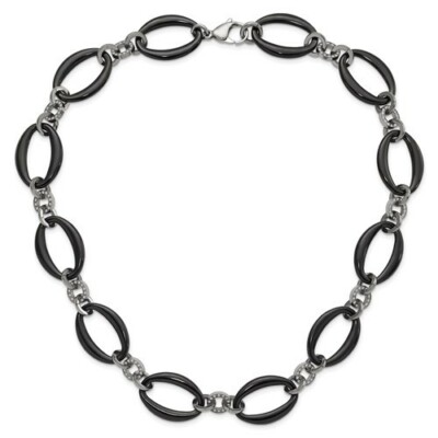BRAND NEW* Chisel Titanium Polish IP-plated w/ CZ Oval Link