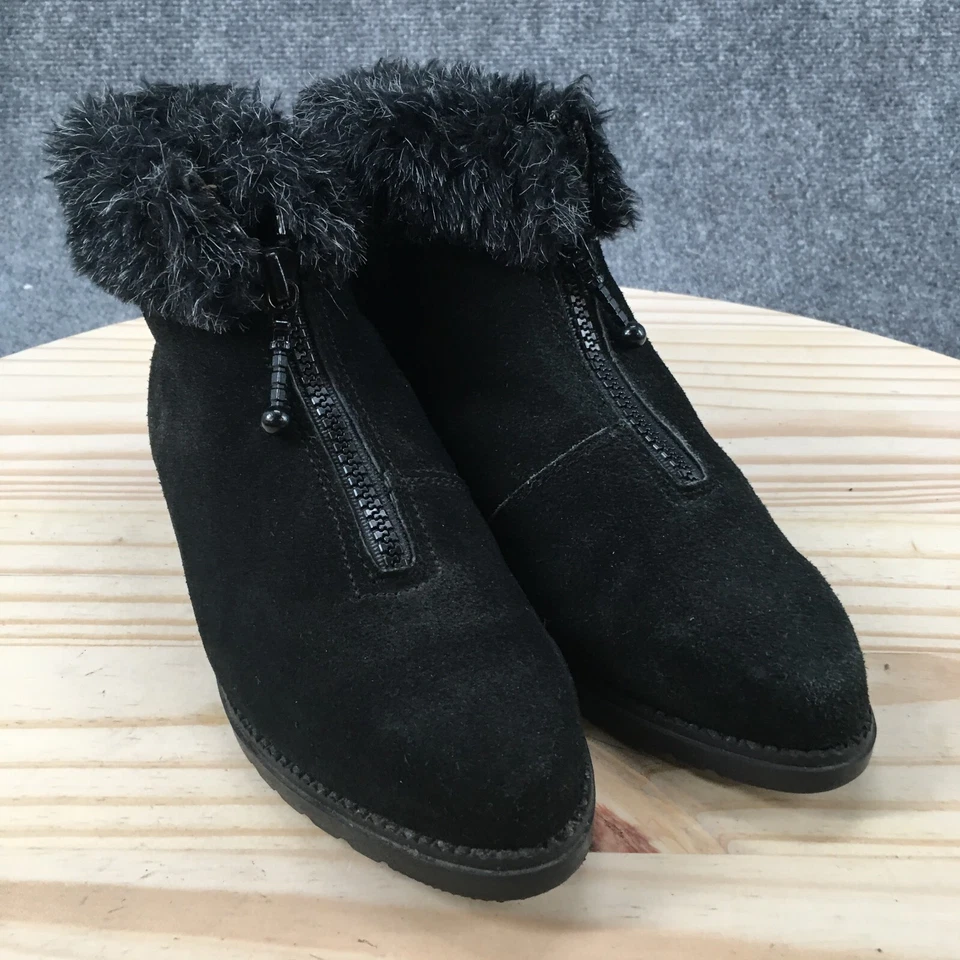 Botas deportivas para mujer 6M botín al tobillo ribete de piel sintética invierno cuero negro cremallera frontal Foto 3 de 4