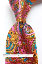 New Classic Paisley Pink Brown Green JACQUARD WOVEN 100% Silk Men's Necktie Tie