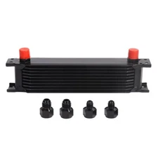 10 Rows Oil Cooler 10AN Stacked Plate Transmission Engine Cooler Universal Black
