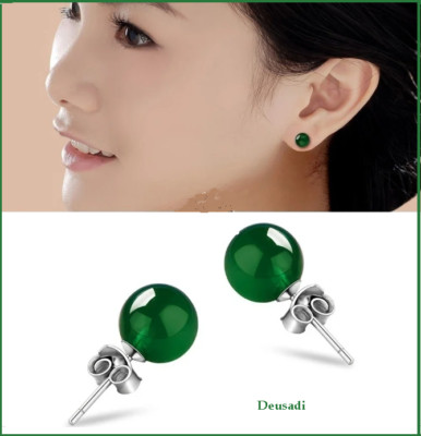 Pendientes de Jade Natural de 8mm, Color Verde Sólido