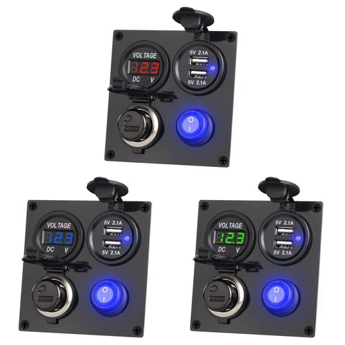 Motorcycle Power Outlet RV 2.1A&2.1A Gauge Voltmeter Charger for SUV Marine - 第 2/9 張圖片