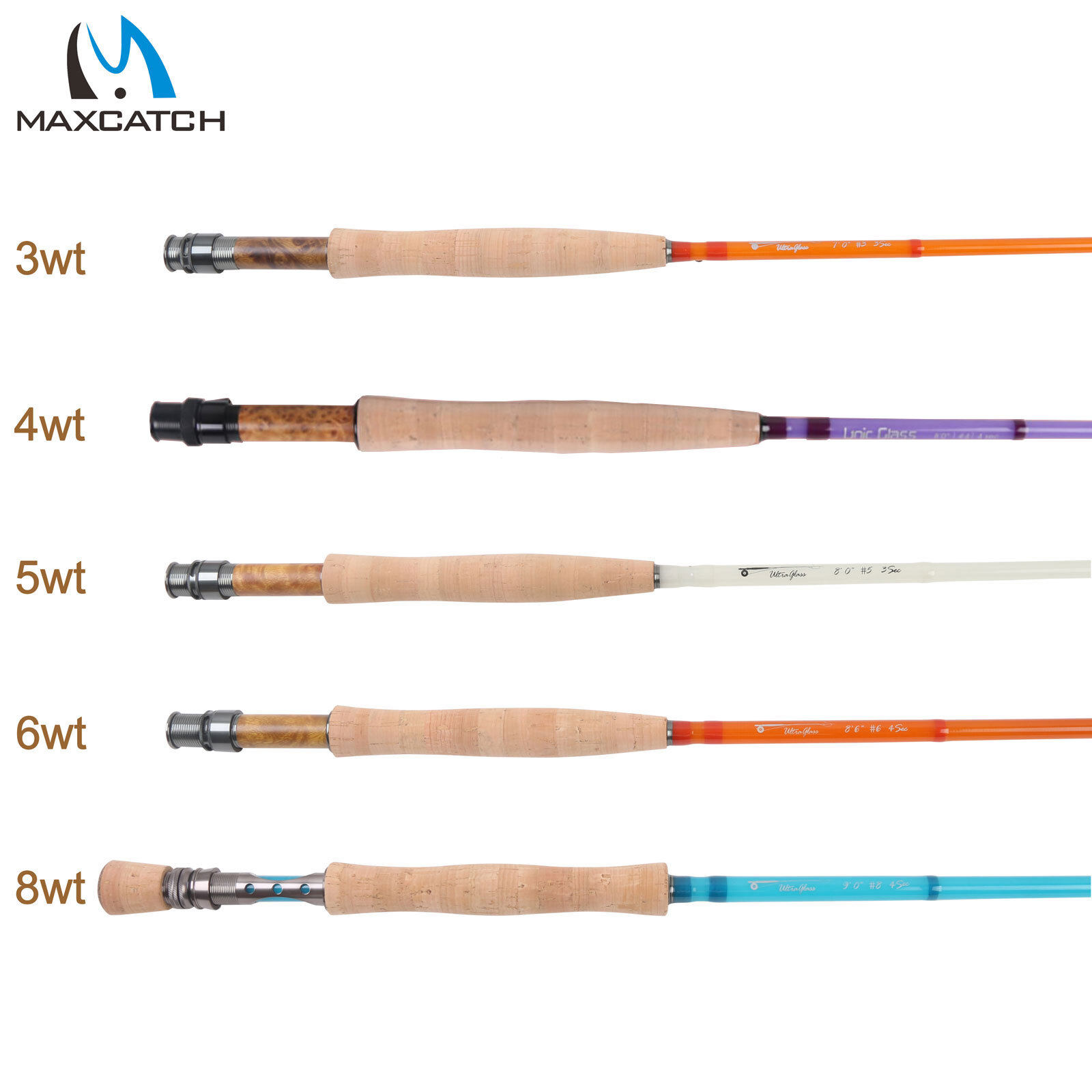 Maxcatch Fiberglass Fly Fishing Rod 3wt/4wt/5wt/6wt/8wt/10wt Medium