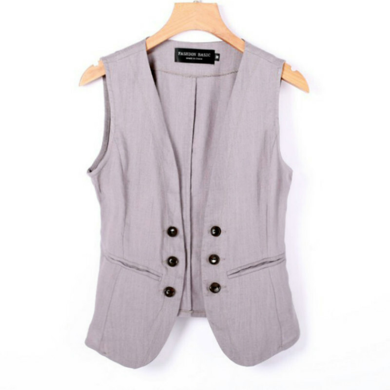 Lady Linen Waistcoat Gilet Vest Flax Double Breasted Formal Work Uniform  Top New
