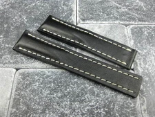 22mm Calf Leather Strap Black Deployment Watch Band for BREITLING NAVITIMER 22