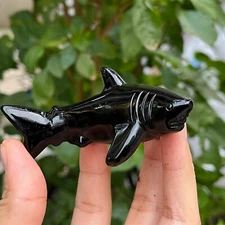 1pc Natural Obsidian Quartz Carved Shark Skull Crystal Reiki Healing Decor