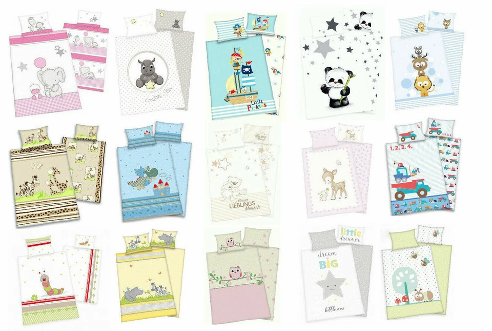 HERDING Baby Bettwäsche mit Wendemotiv - Flanell oder Renforcé 100x135 40x60 cm