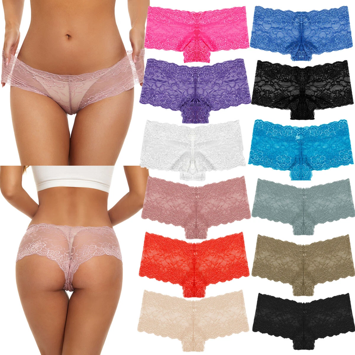 12 Pack Womens Lace Boyshorts Panties Sheer Boy Shorts Briefs Seamless  Underwear