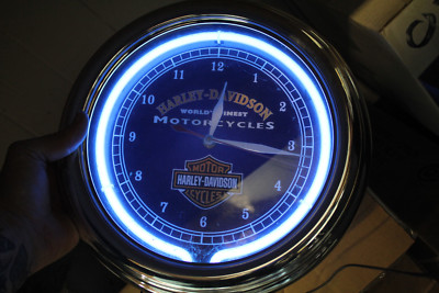 Harley-Davidson clock with blue neon Harley collectible EP22079 | eBay
