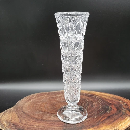 Federal Glass Windsor Clear Bud Vase 7.75" Pressed Diamond Pattern VTG USA