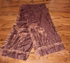 Women's Brown Fringe Pashmina Scarf Wrap Floral Border 26 x 63" FREE Shipping!