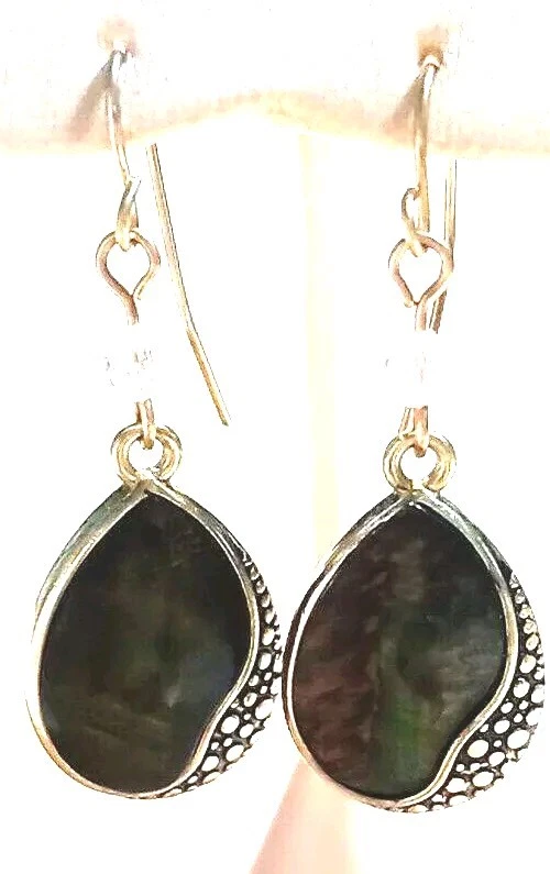 Vintage Earrings Gold Tone Green Abalone Teardrop Dangle Kenneth Cole Signed - Image 3 of 4