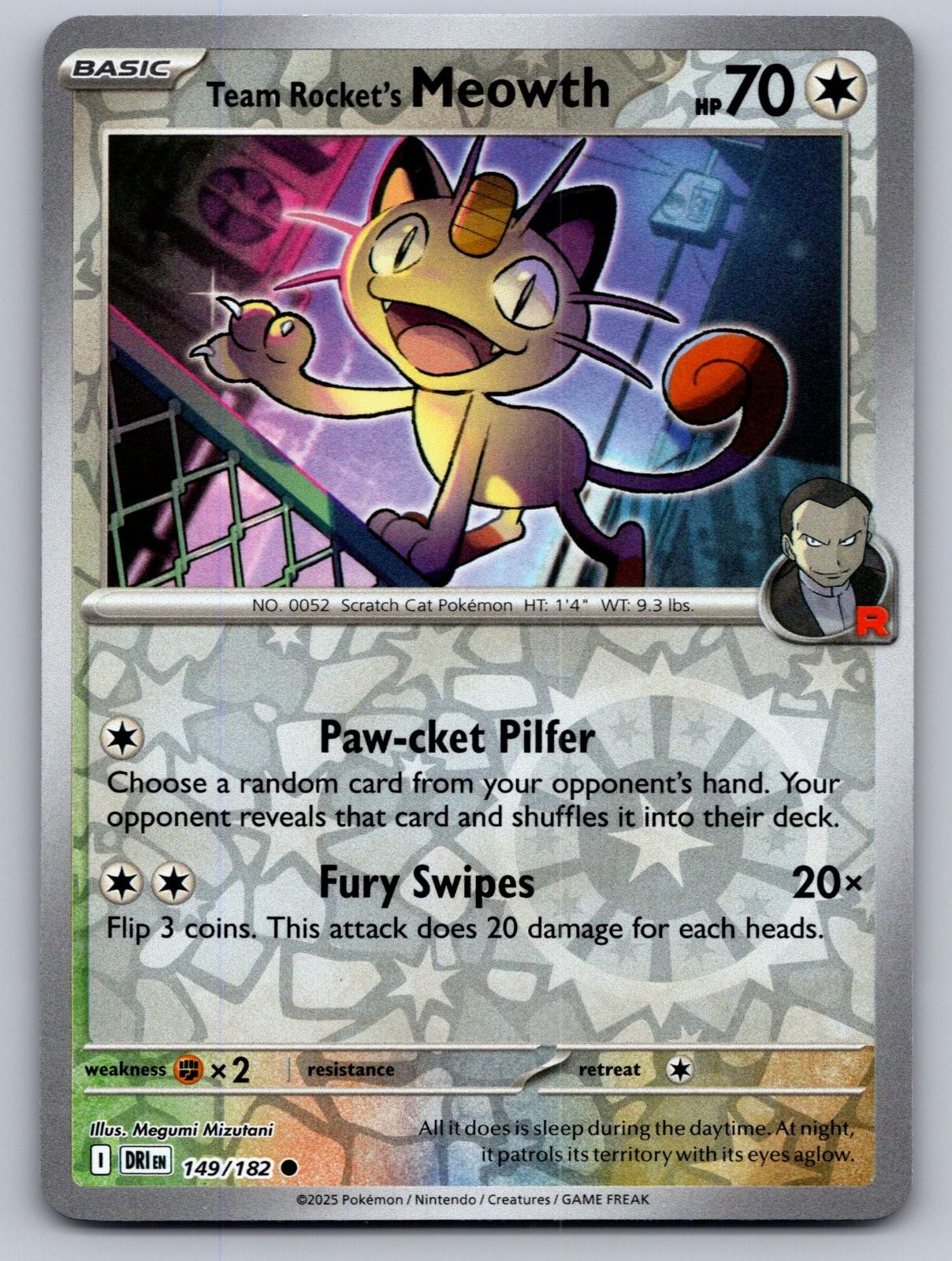 Team Rocket's Meowth 149/182 Common Destined Rivals Pokemon Reverse Holo NM