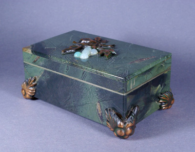 Jewelry Box  Antique Russian Serpentine Stone - Ural Green Stone Trinket Casket