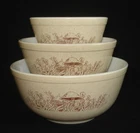 PYREX - 3 pc. Brown on Speckled Tan FOREST FANCIES Mixing, Nesting Bowl Set
