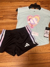 adidas Girls' 2-Piece Set T-Shirt Shorts, Size 4T, Regular Fit NWT
