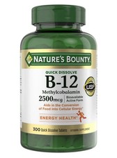 Nature's Bounty Sublingual Vitamin B-12 2500mcg 300 Tablets Cherry Flavor