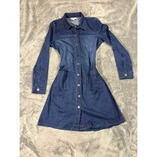 Style & Co Womens Denim Shirt Dress Size S Blue Long Sleeve Button Front Pockets