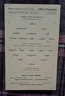 1960/61 Central League (Reserves) PRESTON NORTH END v. LIVERPOOL
