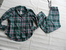 NWT VICTORIA'S SECRET GREEN/PINK FLANNEL PLAID LONG SLV PJ SET SZ L LARGE