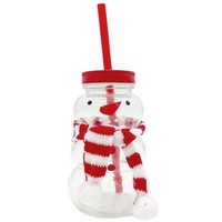 Schneemann Trinkglas Strohhalm Rot Weiß Ca. 260 Ml Weihnachten Advent