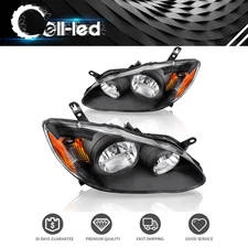Headlights Assembly for 2003-2008 Toyota Corolla Black Housing Headlamps Pair