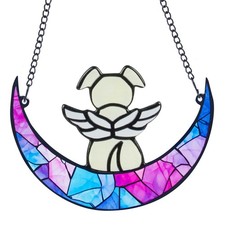 Stained Glass Angle Dog Memorial Suncatcher for Loss of Dog Sympathy Gifts, D...