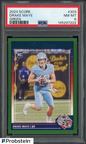 2024 Score Green #303 Drake Maye New England Patriots RC Rookie PSA 8 NM-MT