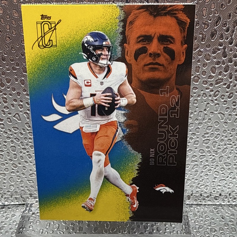 Topps 2025 Signature Class Bo Nix RC #18 Round Pick 12.Blue and yellow