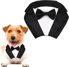 PTDECOR Formal Dog Tuxedo Collar with Bow, Black Bandana Small, 