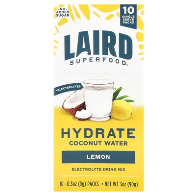 Hydrate Coconut Water, Electrolyte Drink Mix, Lemon, 10 Packs, 0.3 oz (9 g) Each