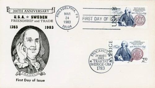 1983 US Sweden Treaty of Amity Joint FDC # 2036 & Sweden # 1453