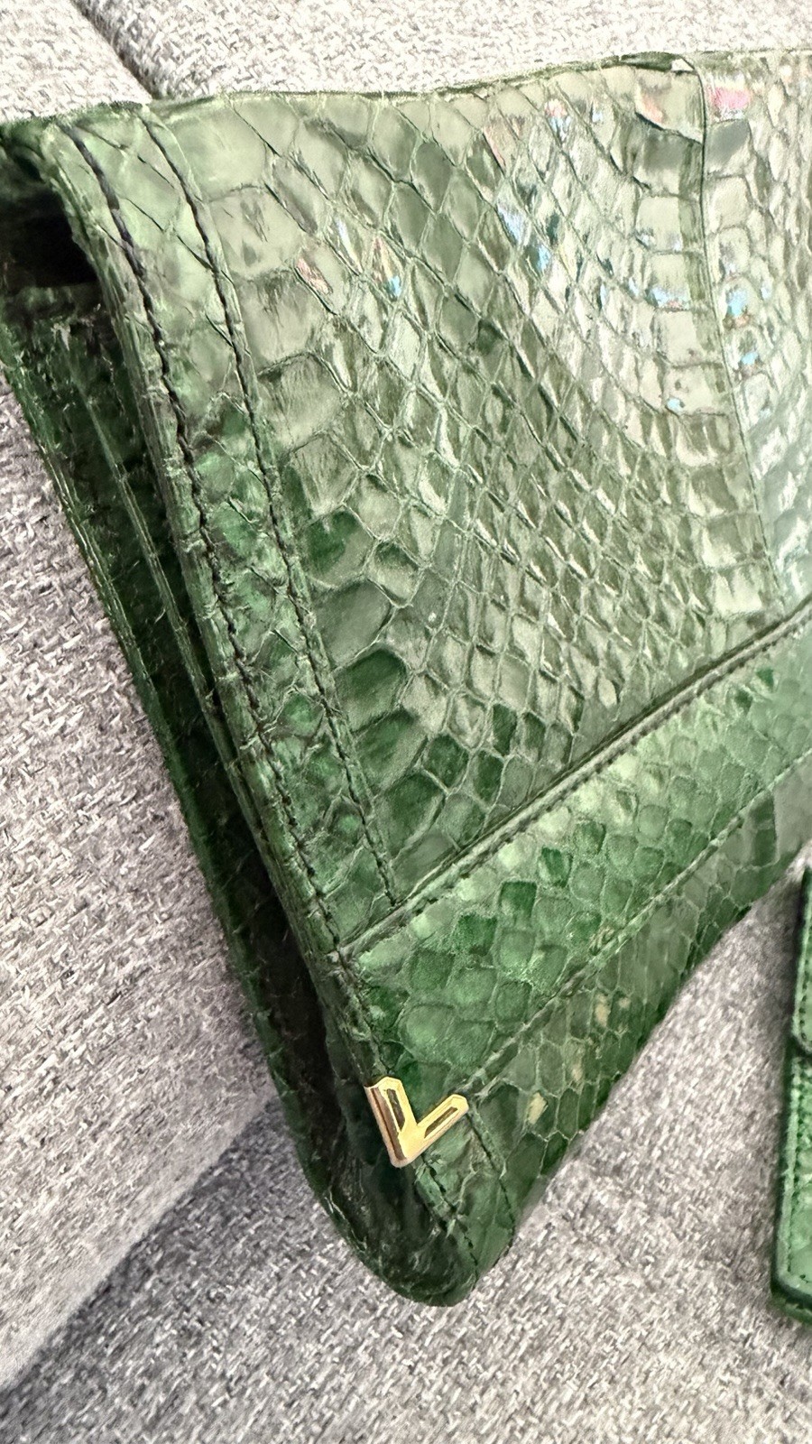 Vintage Emerald Green Python Leather Shoulder Bag… - image 13