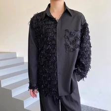 Hot Mens Design Irregular Tassel Casual Shirt Top Stage Hairstylist Street Party
