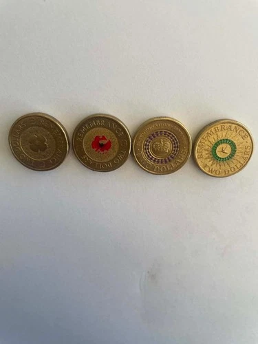 Australia Two Dollar Remembrance Coins Lot of 4 Colored Poppy Crown 2012-2014 VF