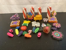 Vintage 1980s+ Novelty Pencil Eraser Lot Light Bulb Poker Rainbow Bears Phone 30