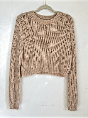 Kendall & Kylie Women s Beige/Peach Cropped Sweater Size S Knitted Beach cover